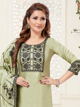 Pista green straight cut festive salwar suit women