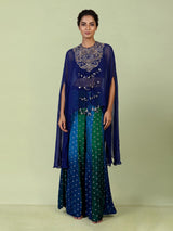 Rama blue embellished women palazzo indo western suit