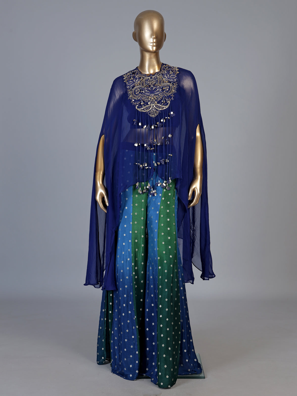 Rama blue embellished women palazzo indo western suit