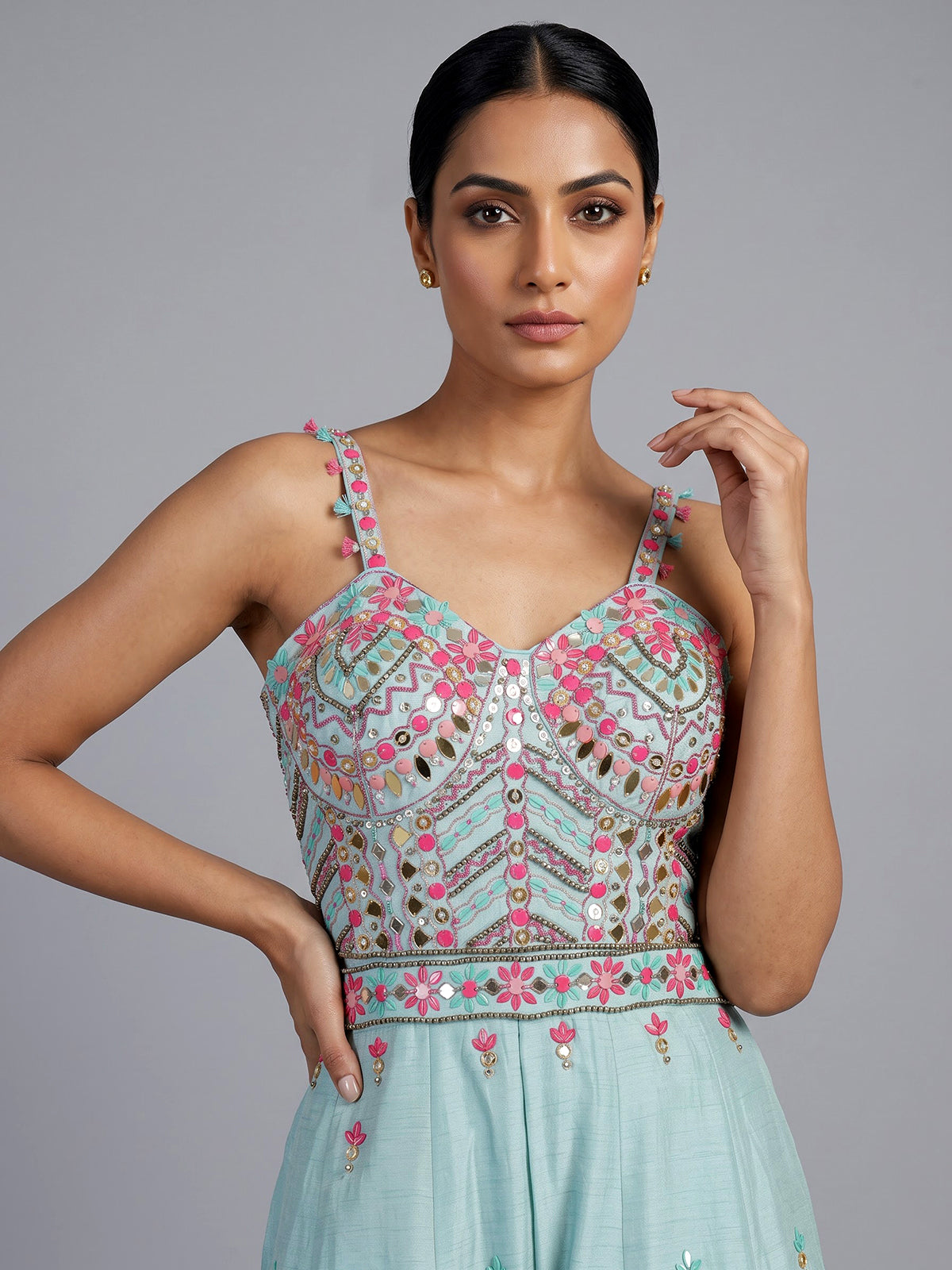 Blue embellished women indo western jumpsuit