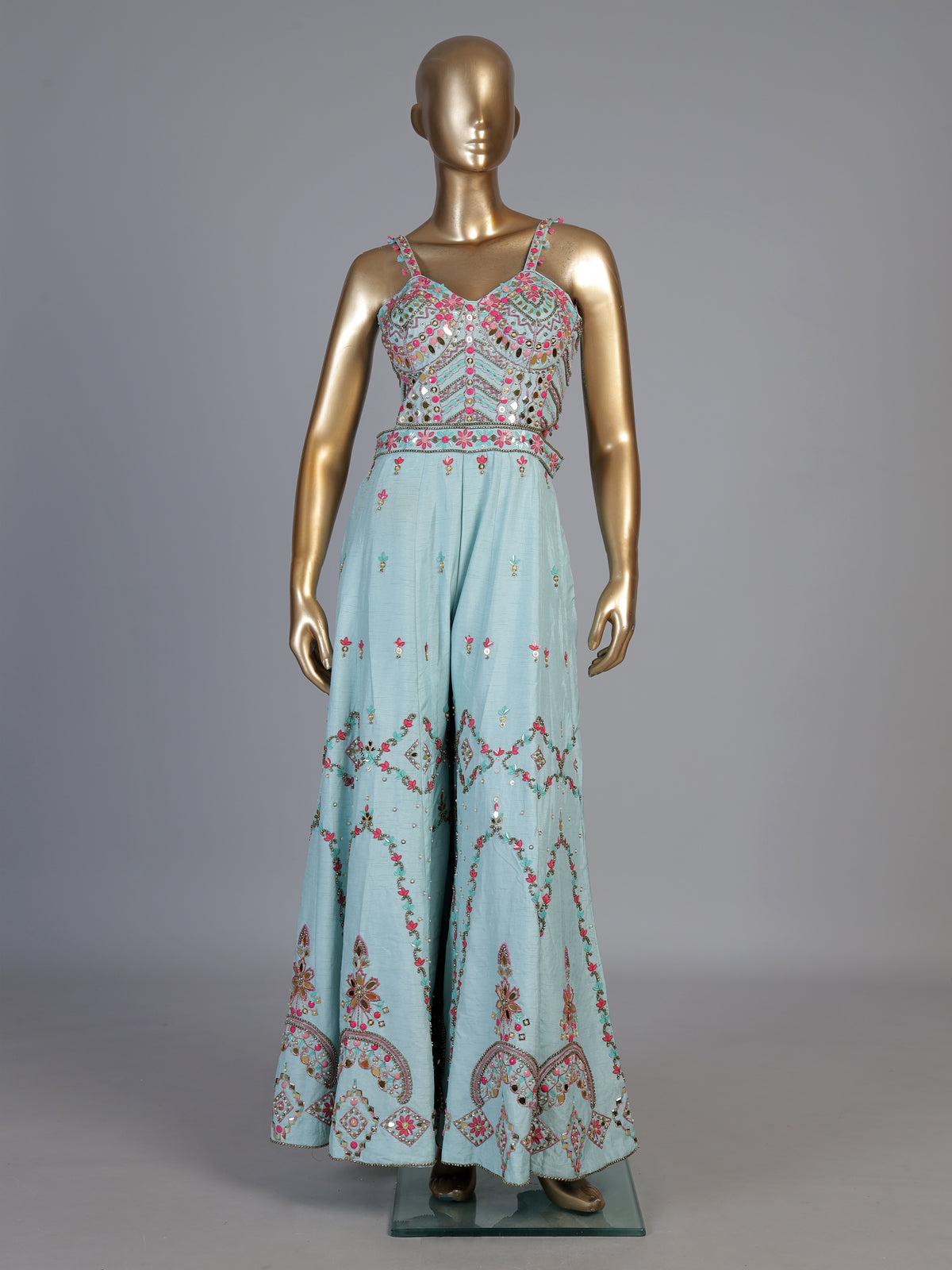 Blue embellished women indo western jumpsuit