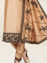 Beige straight cut embroidered salwar suit for women