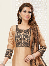 Beige straight cut embroidered salwar suit for women