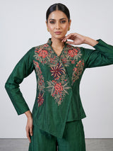 Green embroidered women palazzo indo western suit