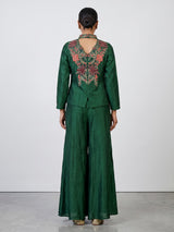 Green embroidered women palazzo indo western suit