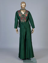Green embroidered women palazzo indo western suit