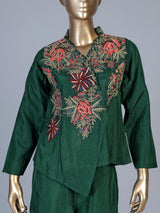 Green embroidered women palazzo indo western suit