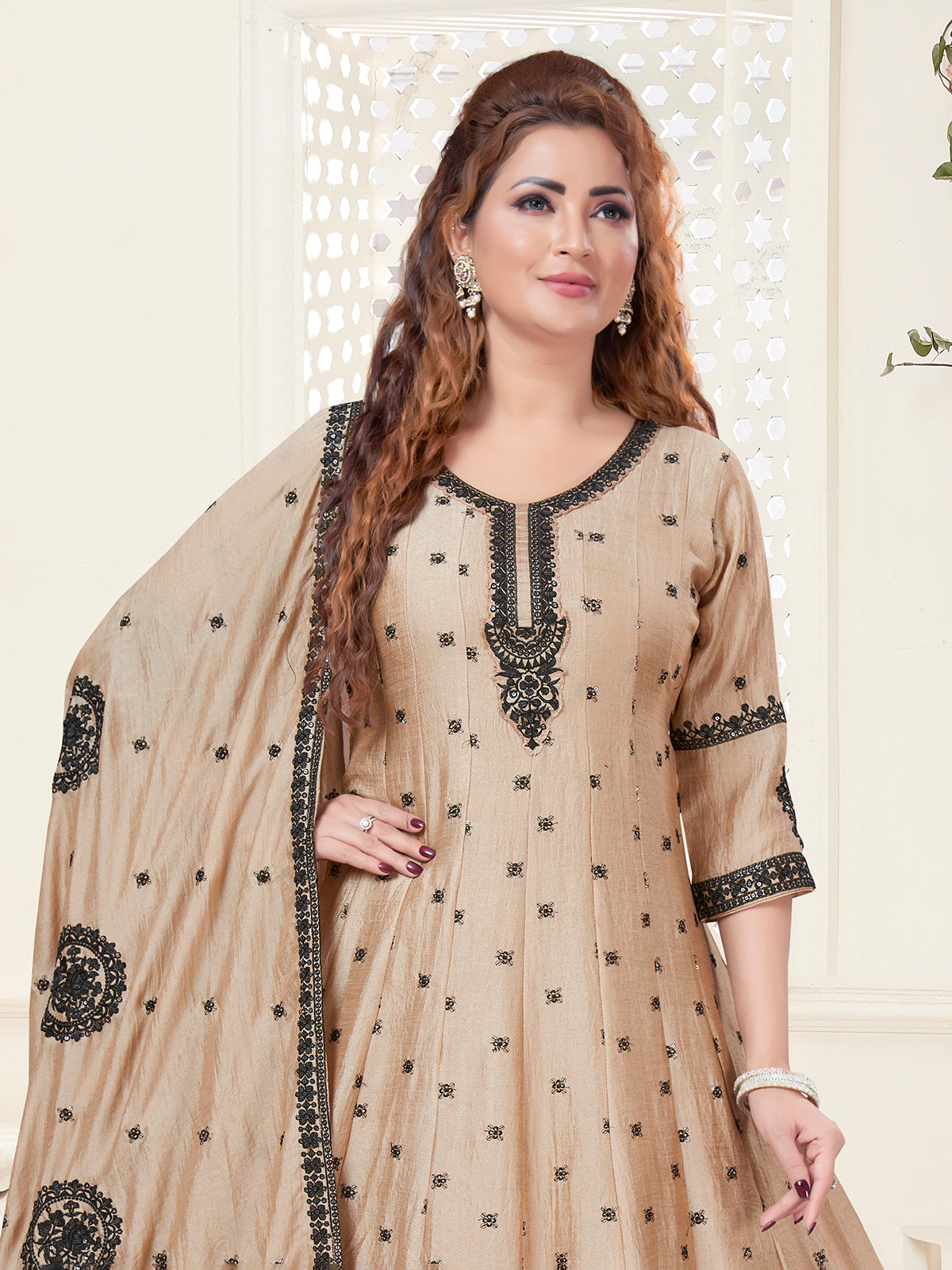 Light brown silk anarkali salwar suit women