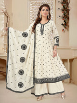 Cream silk embroidered palazzo suit for women