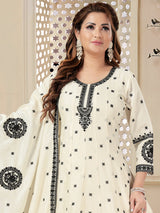 Cream silk embroidered palazzo suit for women