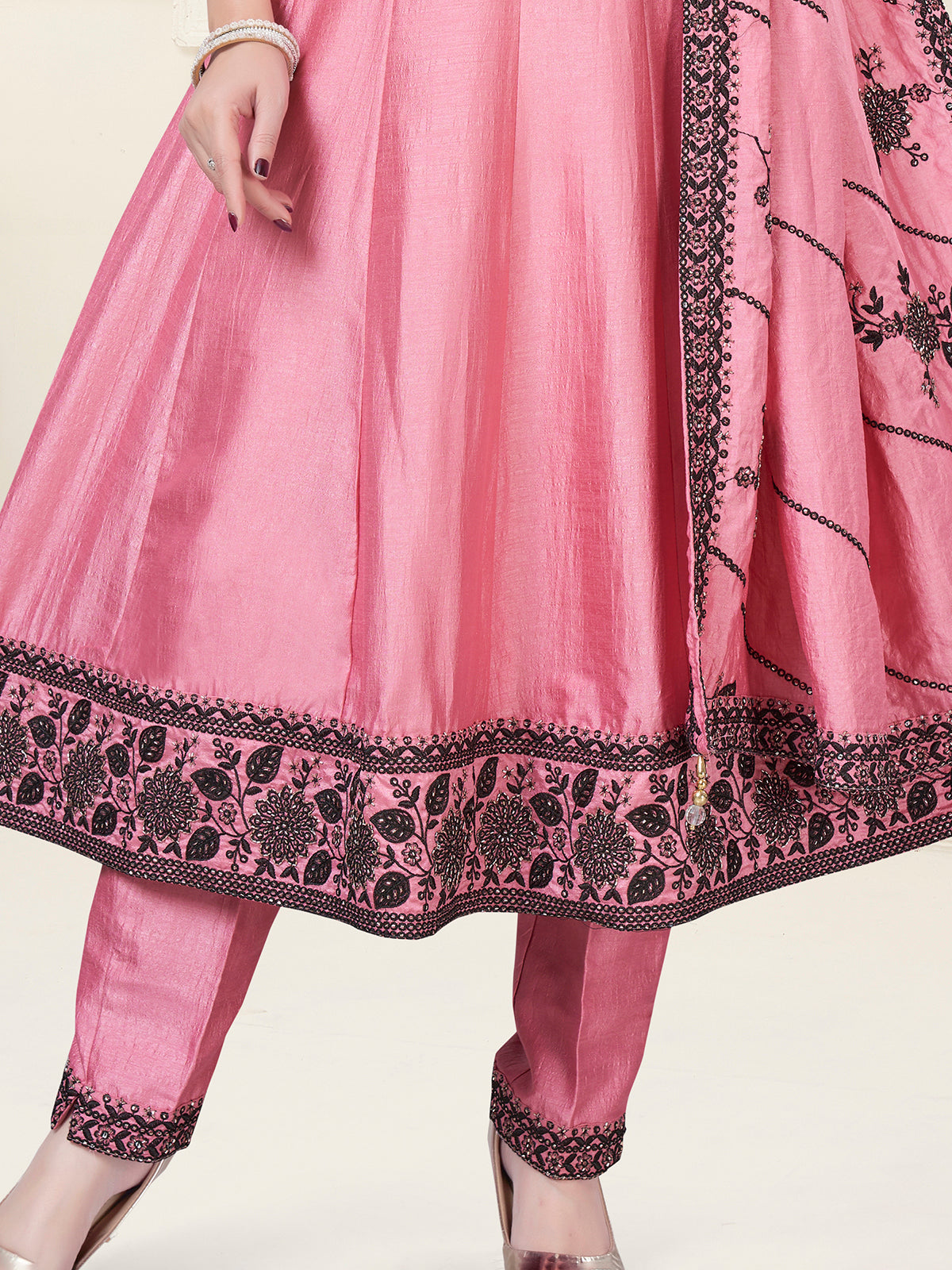 Pink embroidered silk salwar suit for women