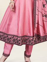 Pink embroidered silk salwar suit for women