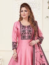 Pink embroidered silk salwar suit for women