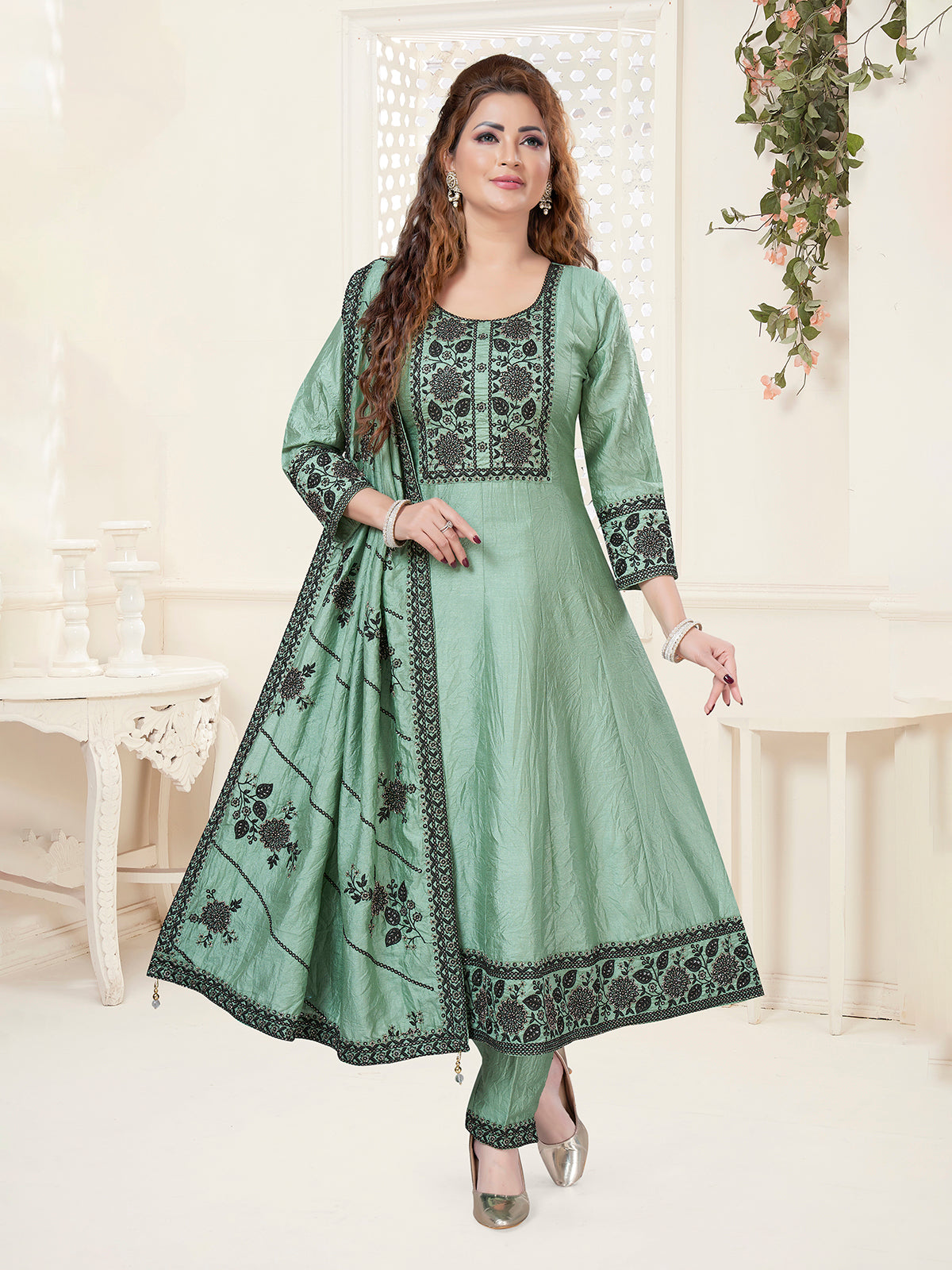 Mint green festive salwar suit for women