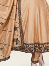 Brown silk traditional embroidered anarkali pant suit