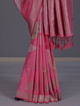 Pink women floral silver zari saree