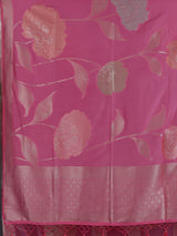 Pink women floral silver zari saree