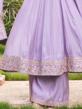 Lavender cotton silk embroidered anarkali palazzo suit