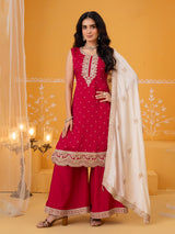 Rani pink silk designer palazzo suit set