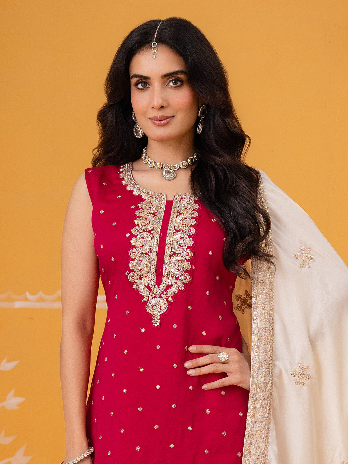 Rani pink silk designer palazzo suit set