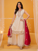 Off white silk festive palazzo suit ensemble