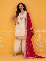 Off white silk festive palazzo suit ensemble