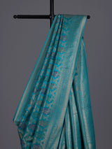 Rama blue women paisley zari saree