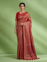 Red women classic zari saree