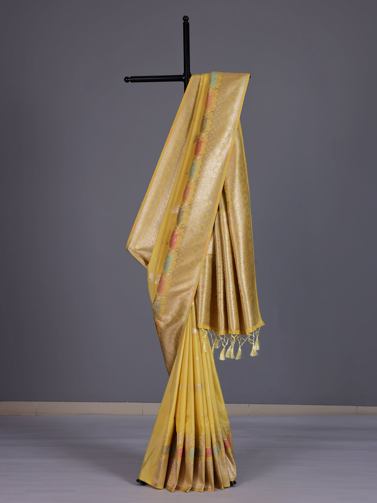 Yellow women meenakari zari saree