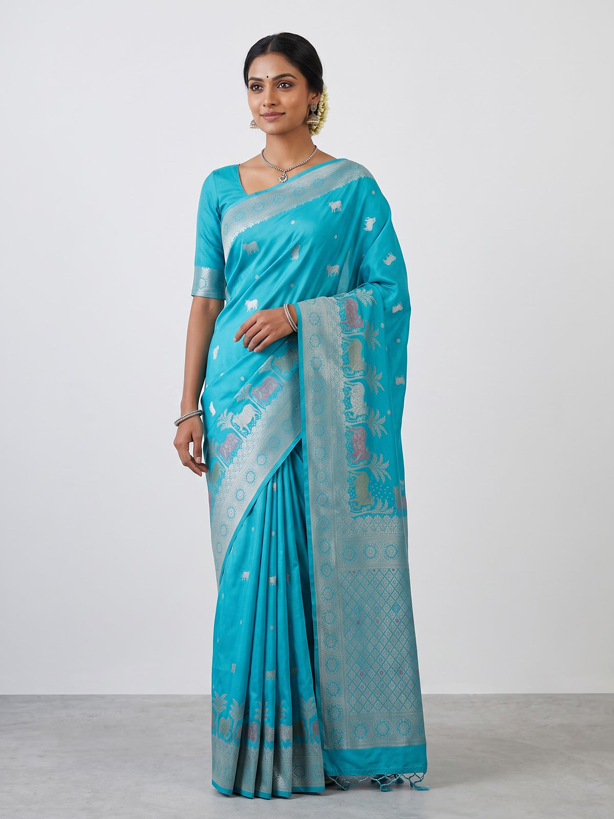 Sky blue women pichwai zari saree