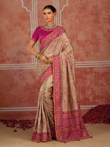 Chiku brown shana silk celebration saree with unstitched blouse