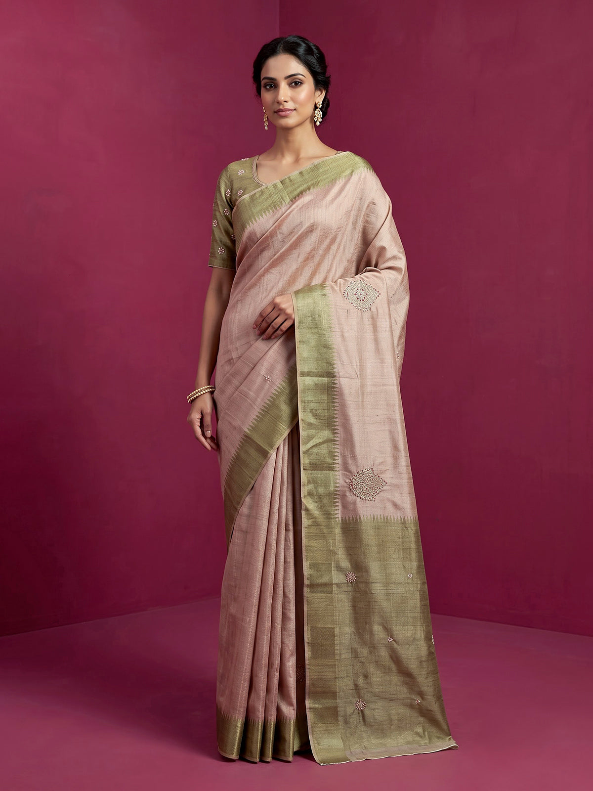 Pista green women zardosi zari saree