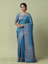 Blue women botanical vine zari saree