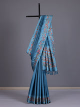 Blue women botanical vine zari saree