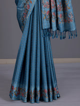 Blue women botanical vine zari saree