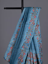 Blue women botanical vine zari saree