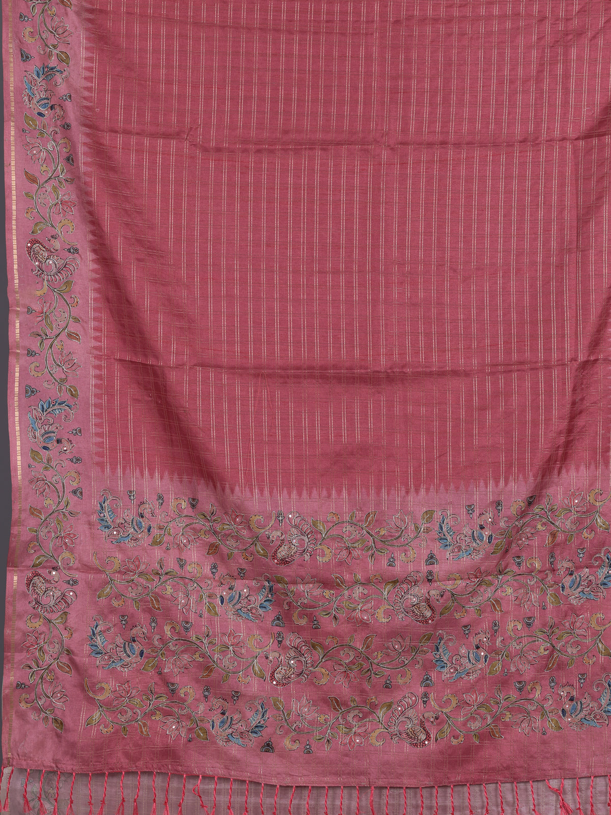 Pink women botanical vine zari saree