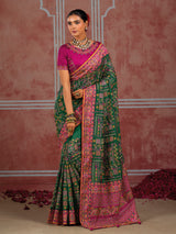 Bottle green shana silk festive saree with unstitched blouse