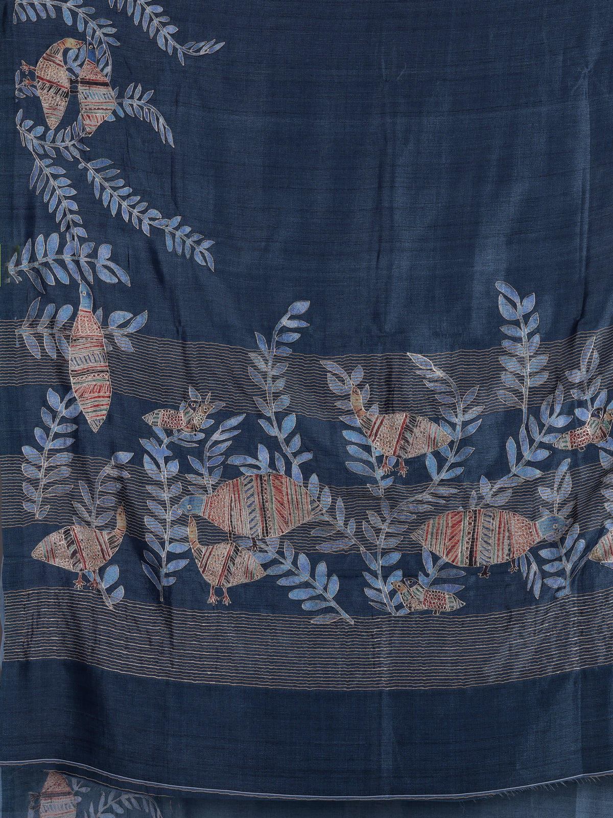Navy women kalamkari beaded zari saree