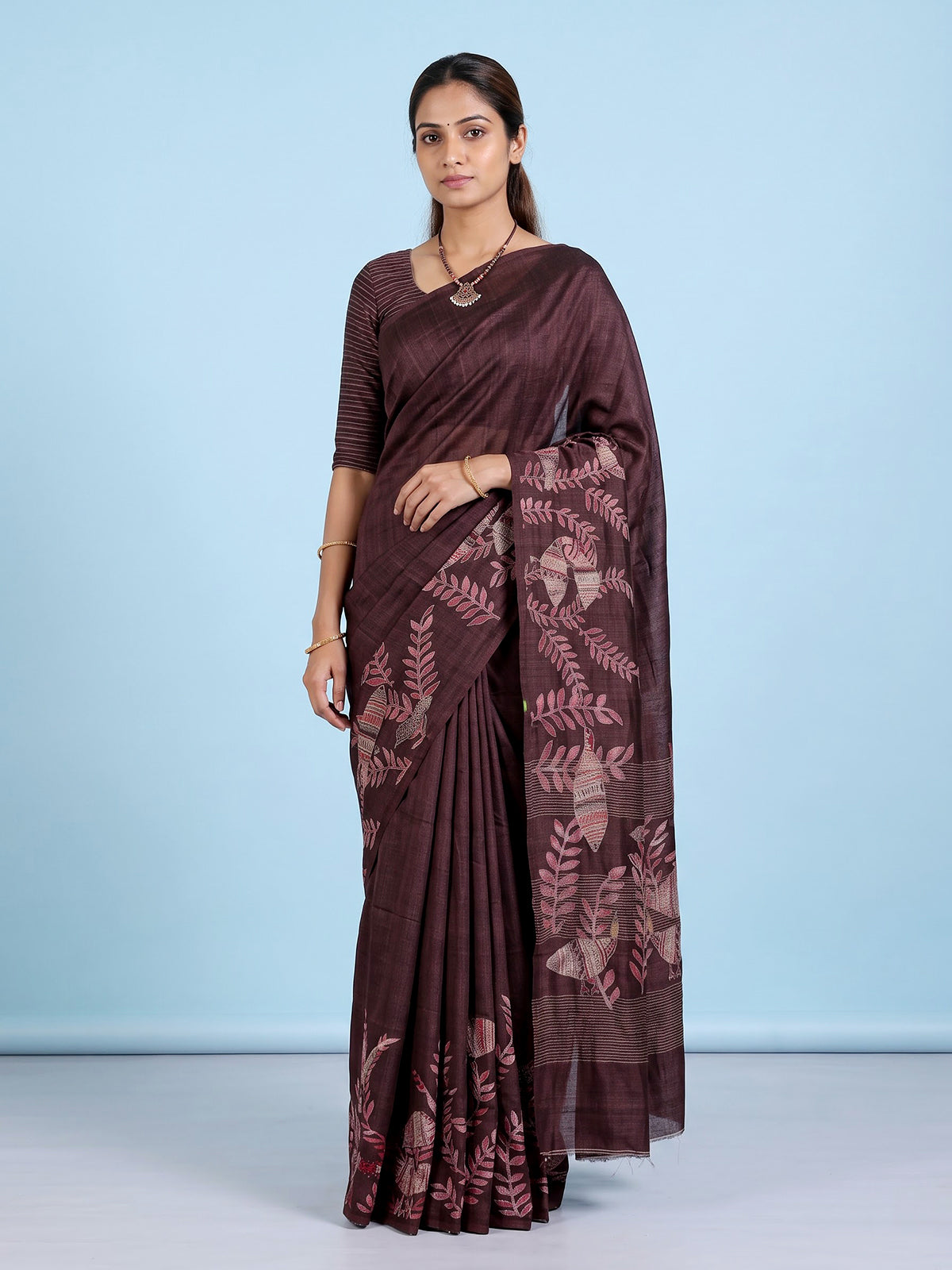 Wine women kalamkari zari saree