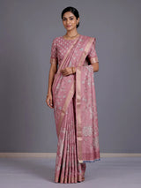 Pink women botanical kantha zari saree