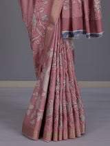 Pink women botanical kantha zari saree