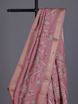 Pink women botanical kantha zari saree