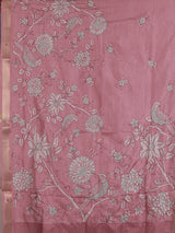 Pink women botanical kantha zari saree