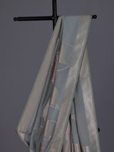 Grey women floral silver zari saree