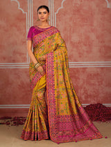Mustard shana silk haldi saree with unstitched blouse