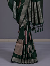Green women floral silver zari saree