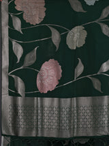 Green women floral silver zari saree