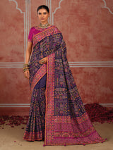 Purple shana silk heritage saree with unstitched blouse