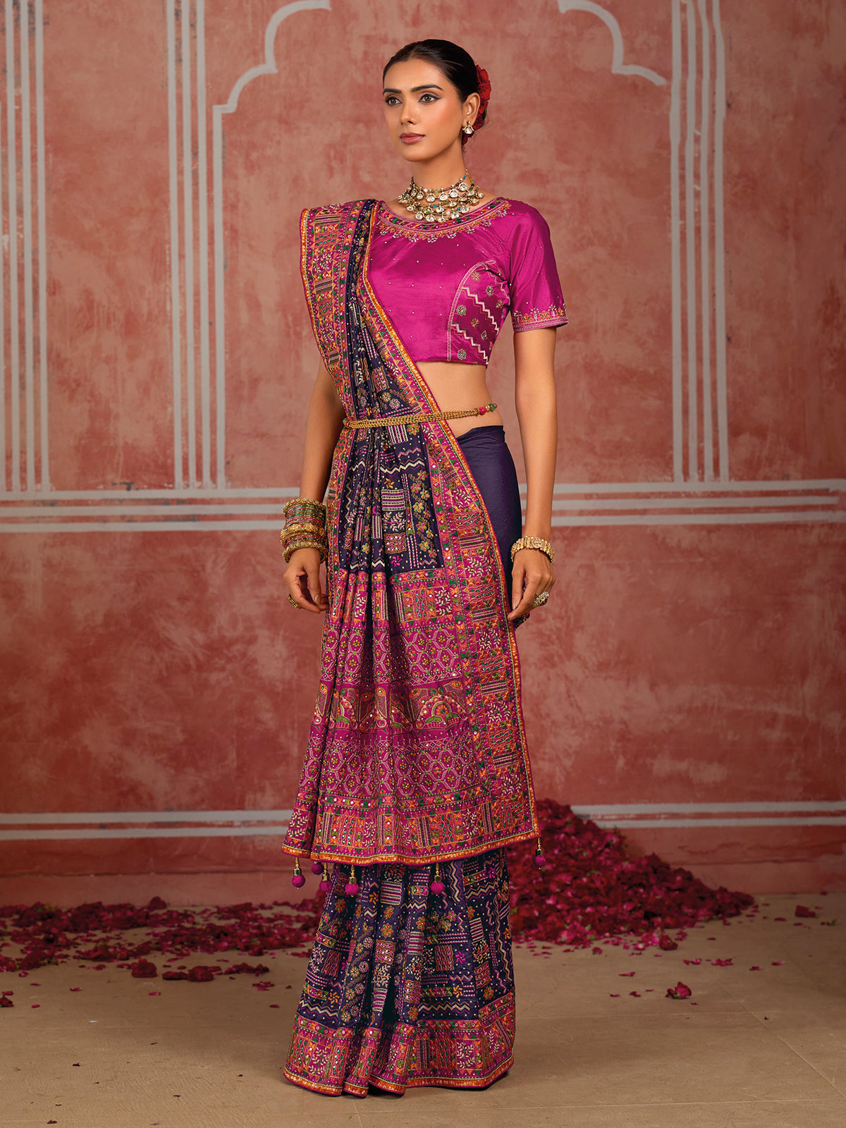 Purple shana silk heritage saree with unstitched blouse